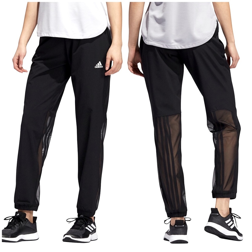 NEW ADIDAS BLACK WOVEN 3-STRIPED PANTS